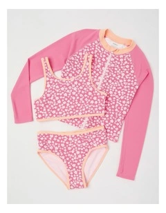 3 Piece Bikini And Rashvest Set in Jacquard Floral/Pink