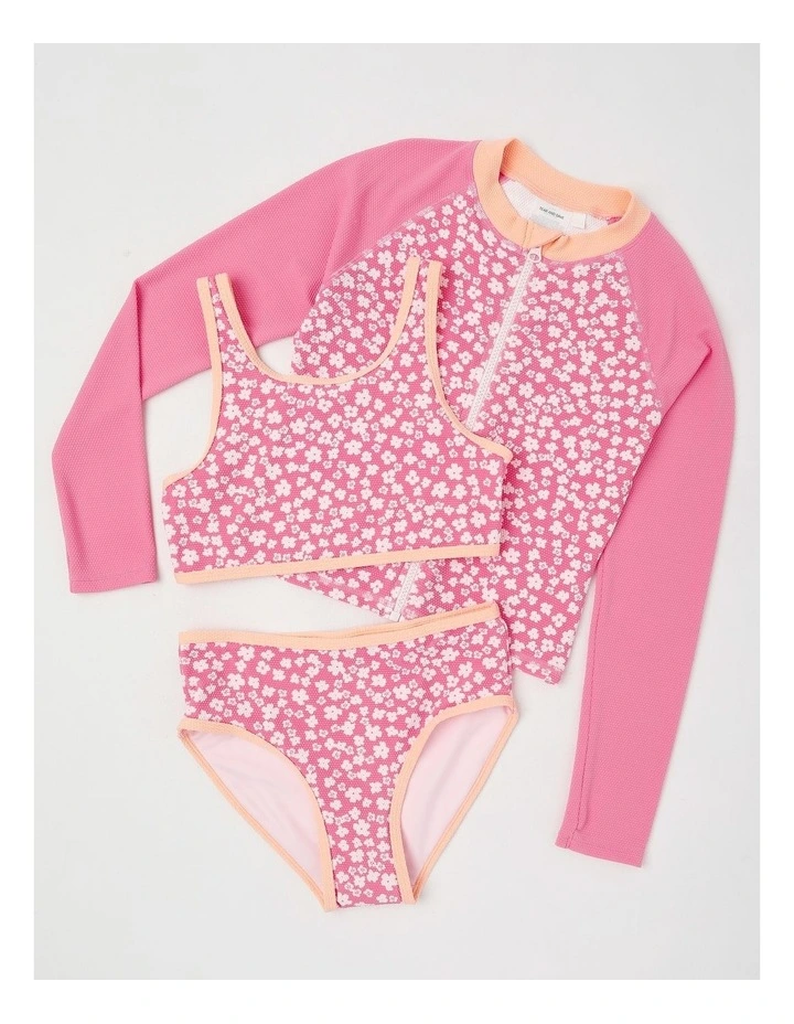3 Piece Bikini And Rashvest Set in Jacquard Floral/Pink image 1