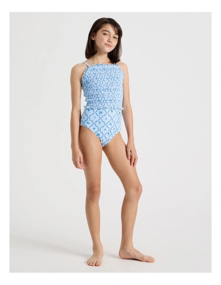 Shirred Bodice Swimsuit in Floral/Light Blue image 2