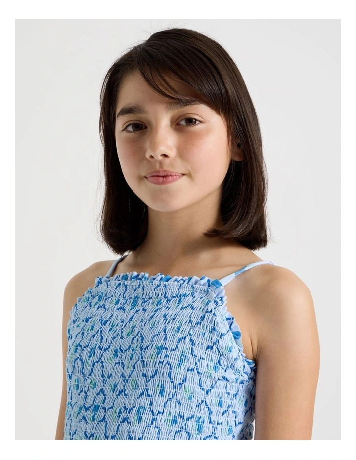 Shirred Bodice Swimsuit in Floral/Light Blue image 4