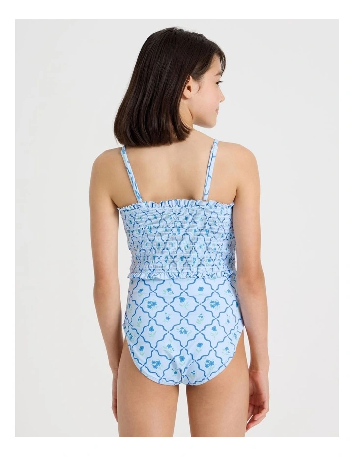 Shirred Bodice Swimsuit in Floral/Light Blue image 5