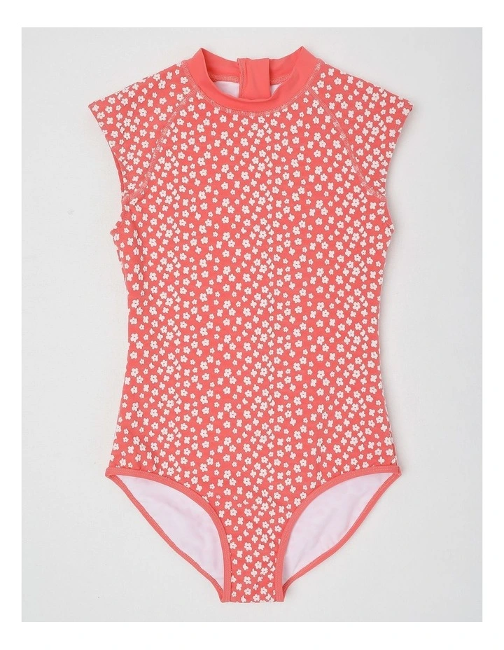 Extended Shoulder Swimsuit in Floral/ Red image 1
