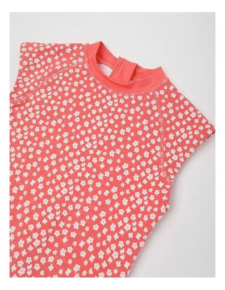Extended Shoulder Swimsuit in Floral/ Red image 2