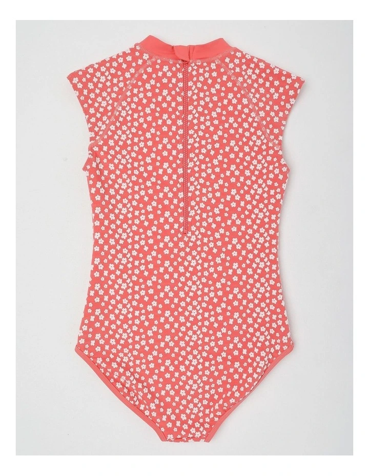 Extended Shoulder Swimsuit in Floral/ Red image 3