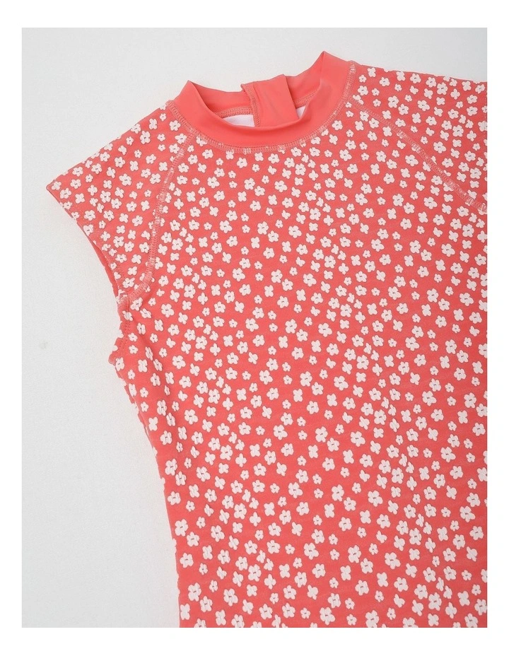 Extended Shoulder Swimsuit in Floral/ Red image 4