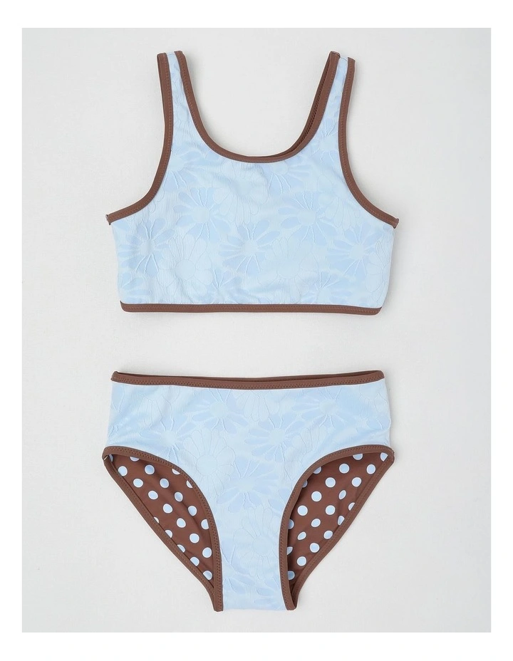 Reversible Bikini Gingham and Jacquard Floral in Light Blue/Brown image 1