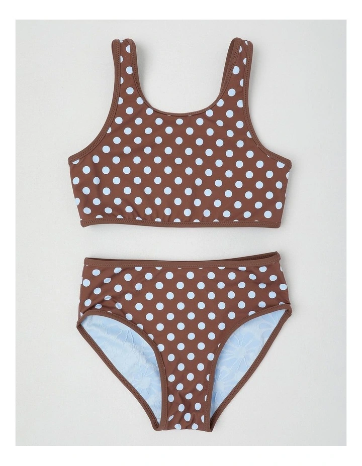 Reversible Bikini Gingham and Jacquard Floral in Light Blue/Brown image 2
