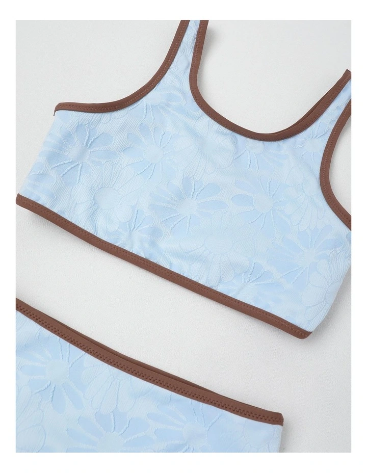 Reversible Bikini Gingham and Jacquard Floral in Light Blue/Brown image 4