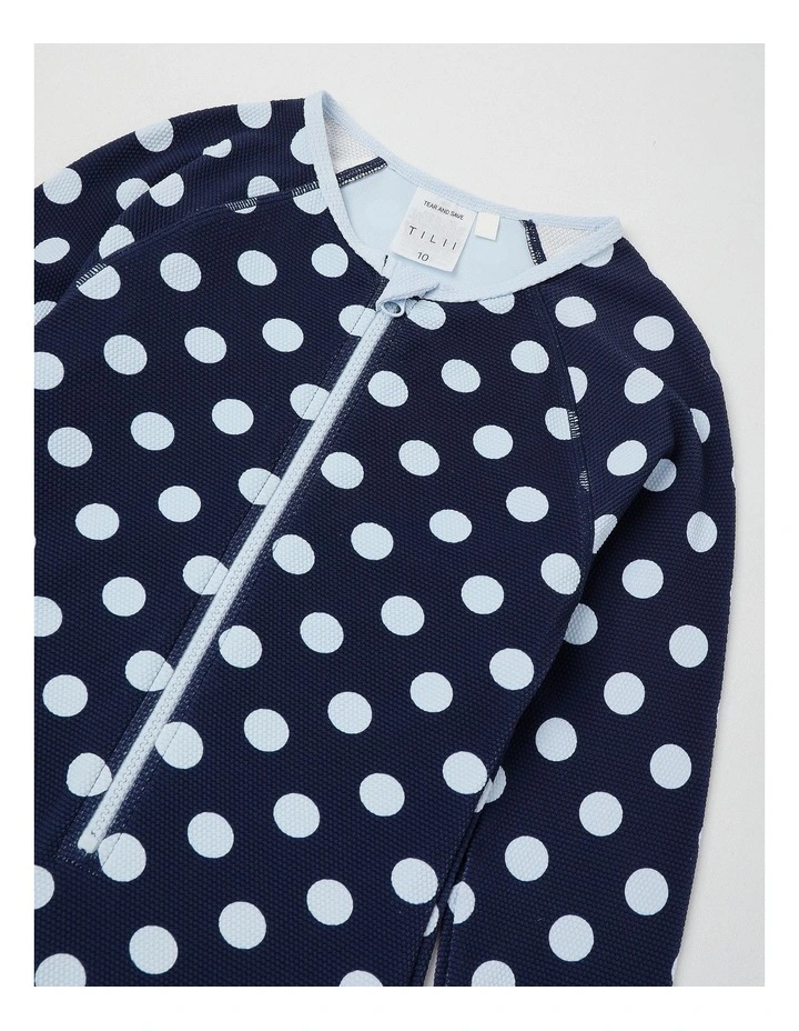 Long Sleeve Honeycomb Textured Swimsuit in Polka Dot/Navy image 2