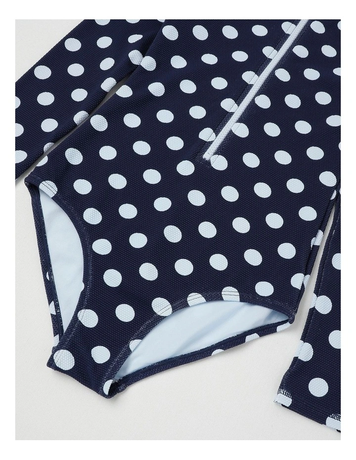 Long Sleeve Honeycomb Textured Swimsuit in Polka Dot/Navy image 4