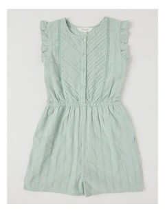 Pintuck Playsuit with Flutter Sleeve in Sage