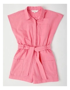 Sleeveless Playsuit with Floral Detail in Pink