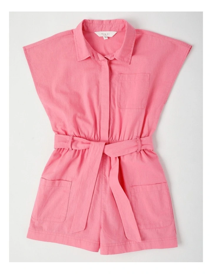 Sleeveless Playsuit with Floral Detail in Pink image 1