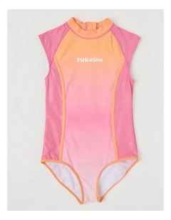 Extended Shoulder Swimsuit in Pink/Peach