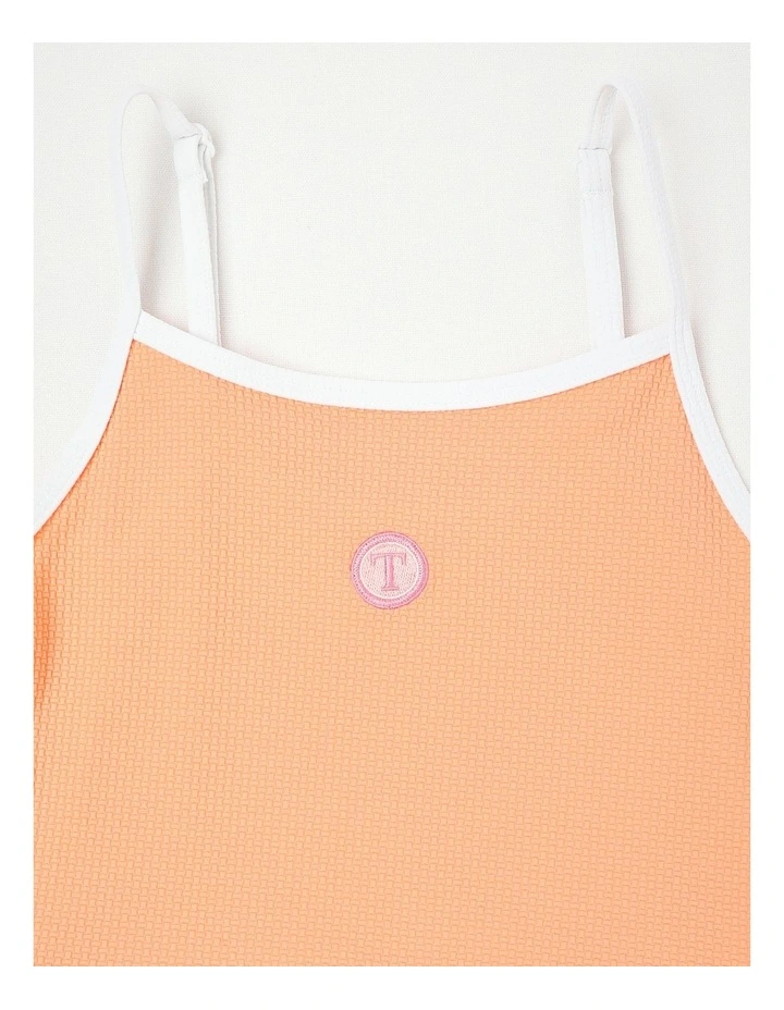 Honeycomb Spliced Swimsuit with Logo in Pink/Peach image 2