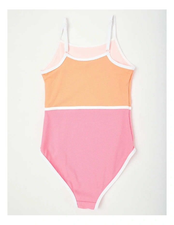 Honeycomb Spliced Swimsuit with Logo in Pink/Peach image 3
