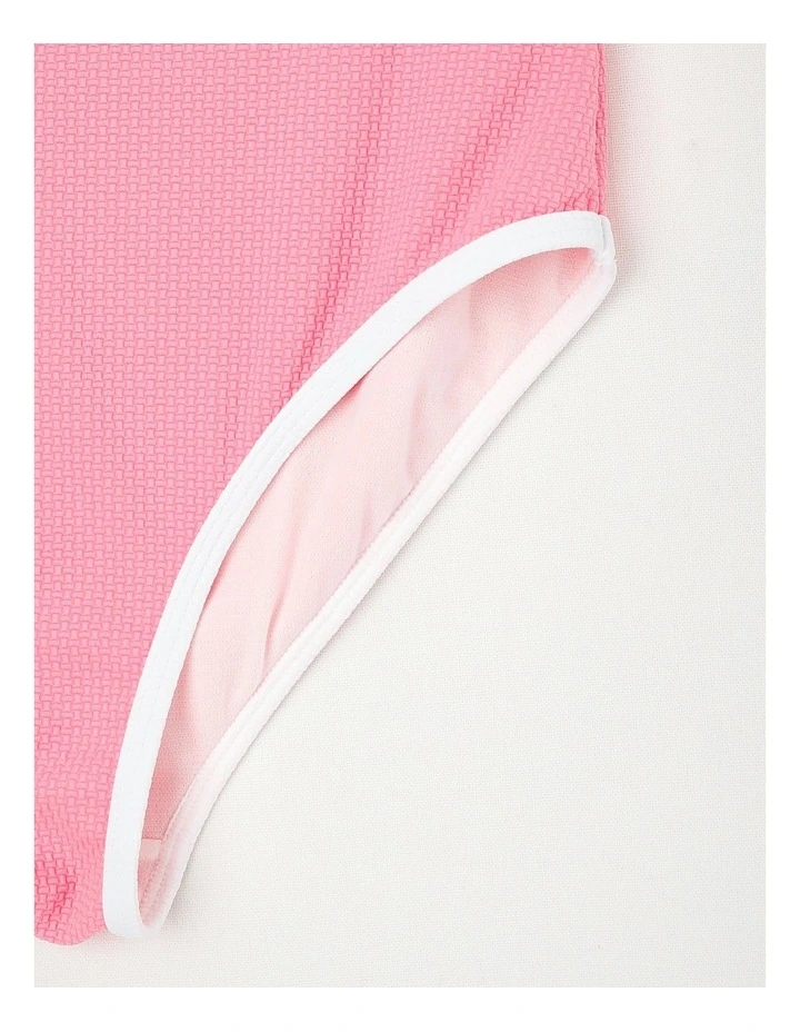 Honeycomb Spliced Swimsuit with Logo in Pink/Peach image 4