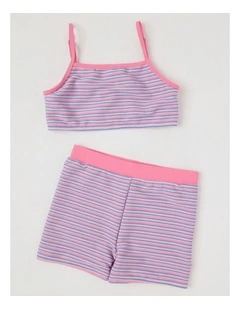 Tankini Set with Boyleg Shorts in Multi Stripe