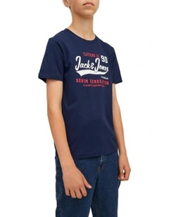 Logo Short Sleeve O-Neck Tee Shirt in Navy Blazer