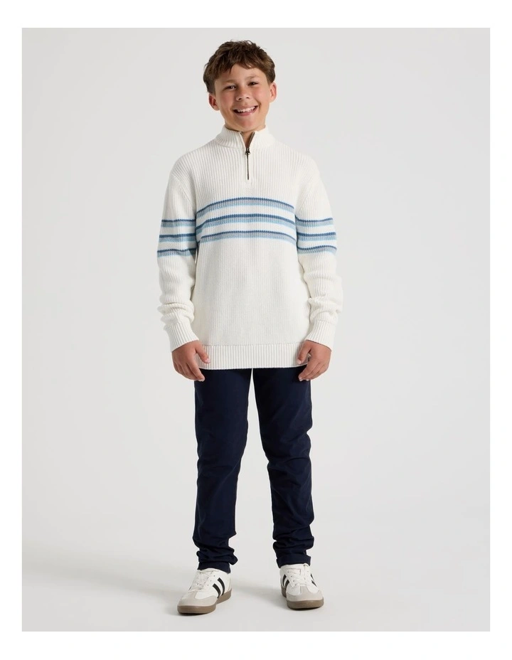 1/4 Zip Knit with Stripe in Ecru image 3