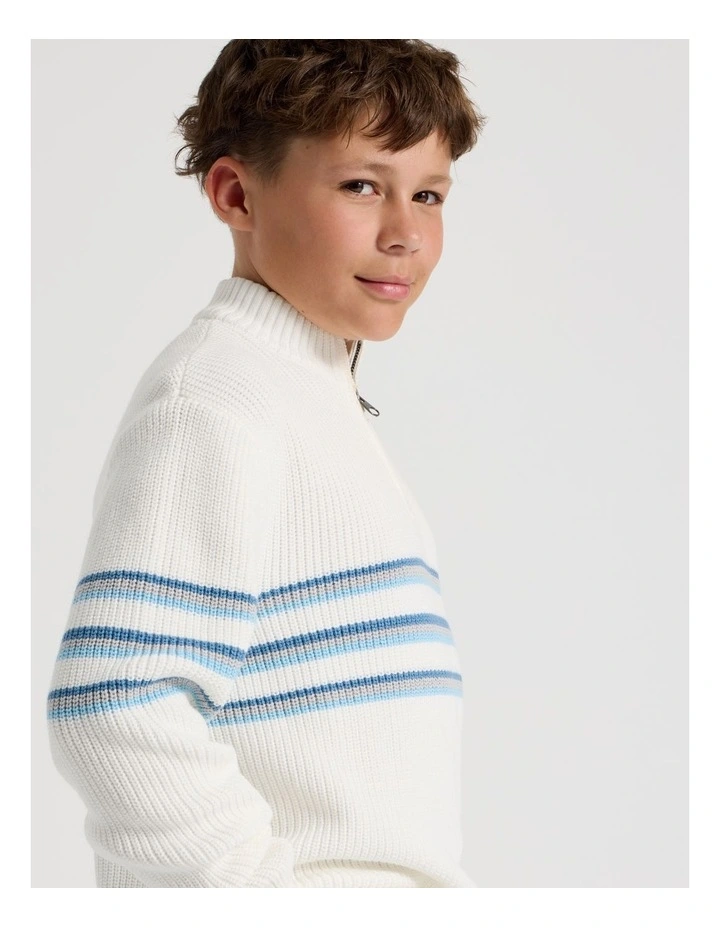 1/4 Zip Knit with Stripe in Ecru image 4