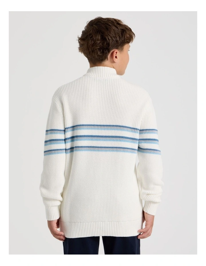 1/4 Zip Knit with Stripe in Ecru image 5