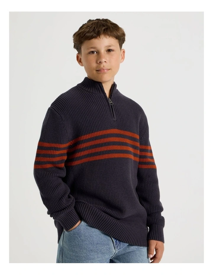 1/4 Zip Knit with Stripe in Navy image 1