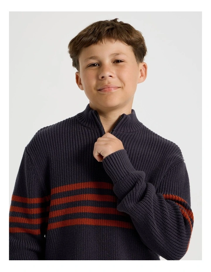 1/4 Zip Knit with Stripe in Navy image 3
