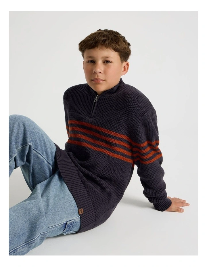 1/4 Zip Knit with Stripe in Navy image 4