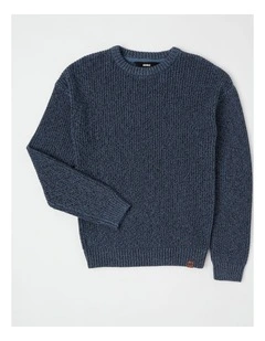Raglan Fisherman Knit Top in Blue