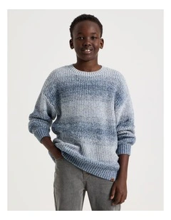 Crew Neck Ombre Knit in Blue