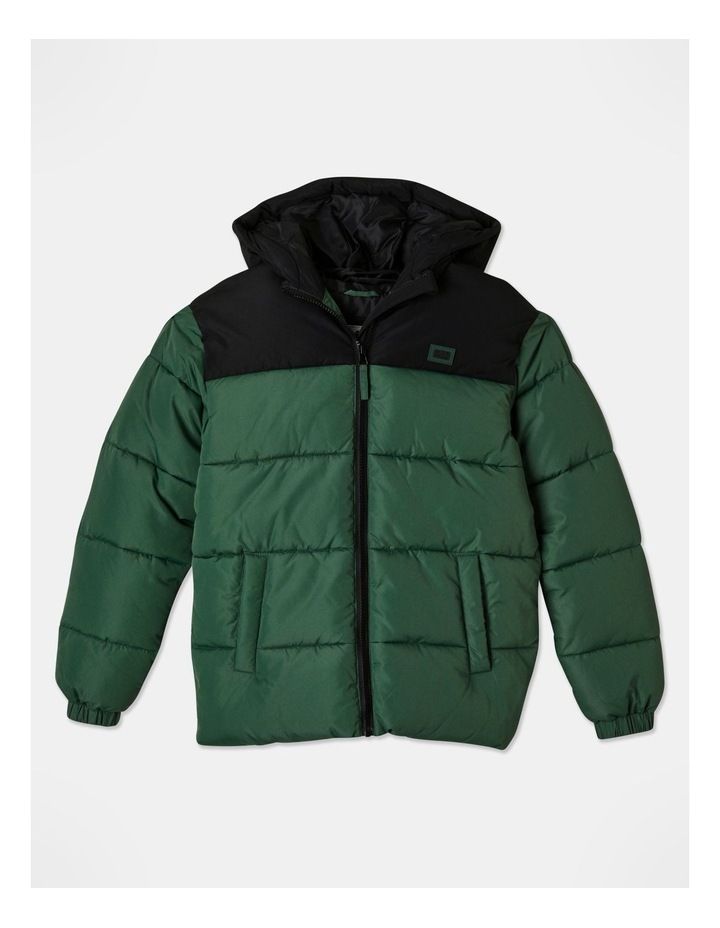 Recycled Puffer Jacket With Hood in Green