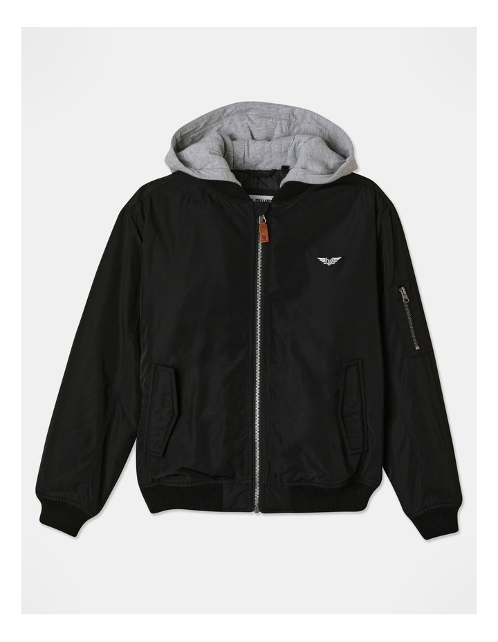 Woven Bomber Jacket With Hood in Black