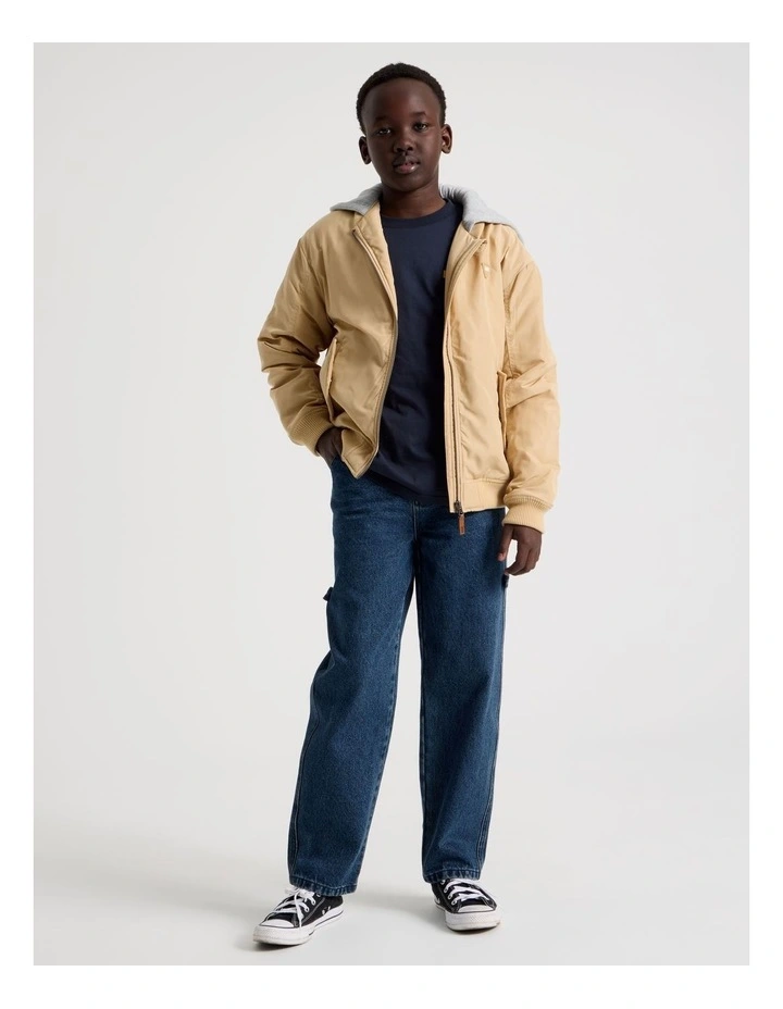 Woven Bomber Jacket in Tan image 2