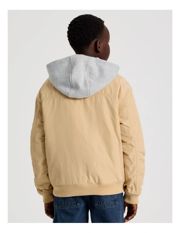 Woven Bomber Jacket in Tan image 5