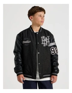 Varsity Bomber Jacket in Black