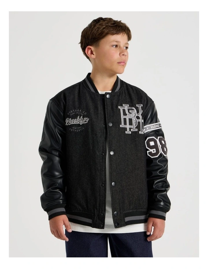 Varsity Bomber Jacket in Black image 1