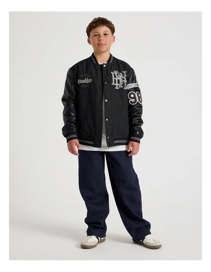 Varsity Bomber Jacket in Black image 2