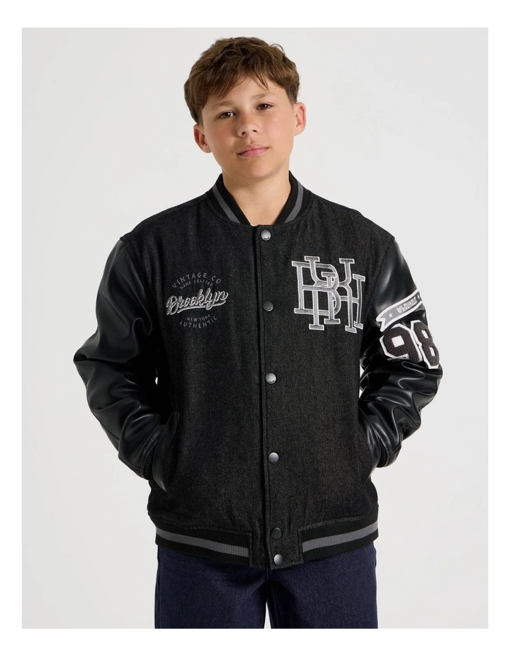 Varsity Bomber Jacket in Black image 3