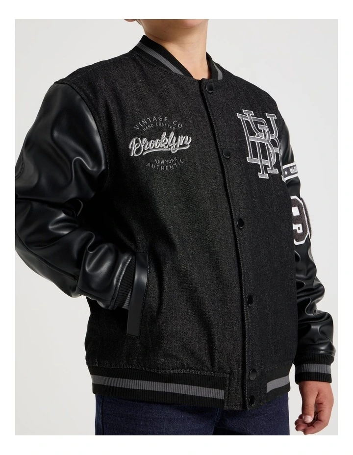 Varsity Bomber Jacket in Black image 5