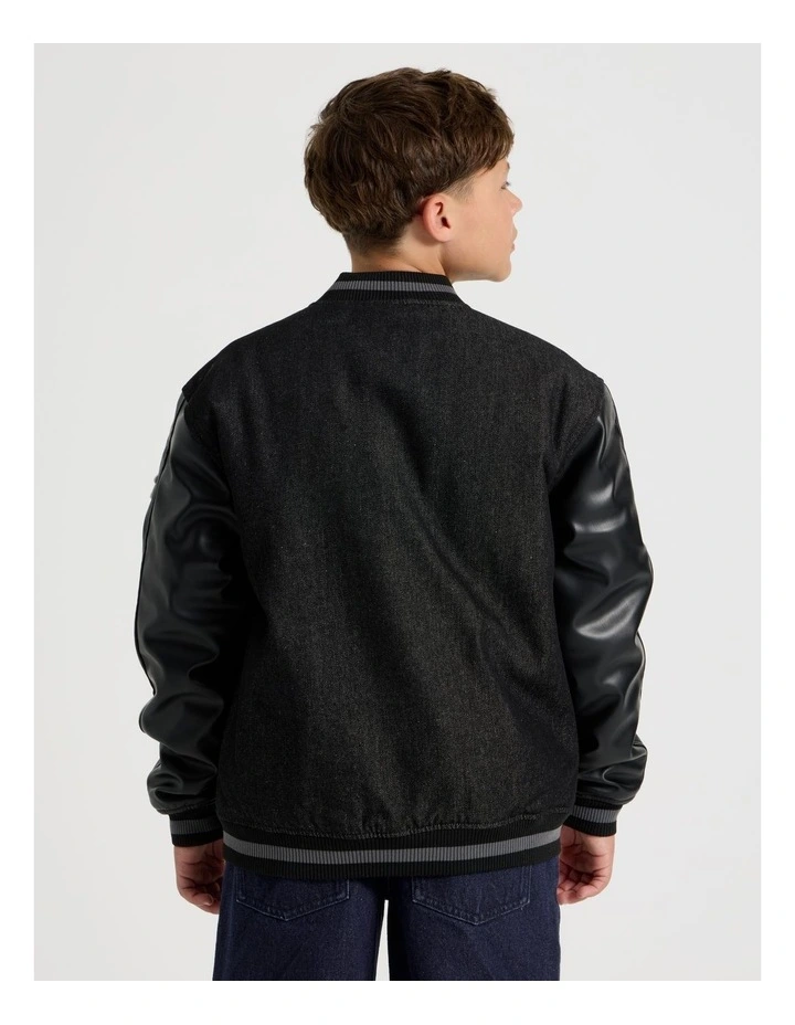 Varsity Bomber Jacket in Black image 6
