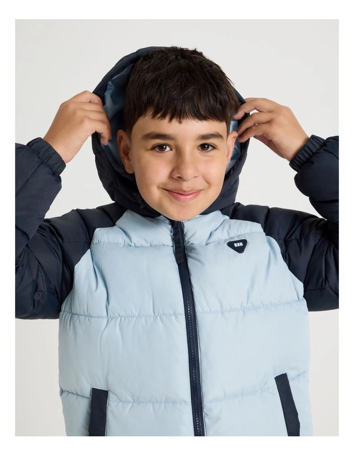 Recycled Puffer Jacket in Blue and Navy image 2