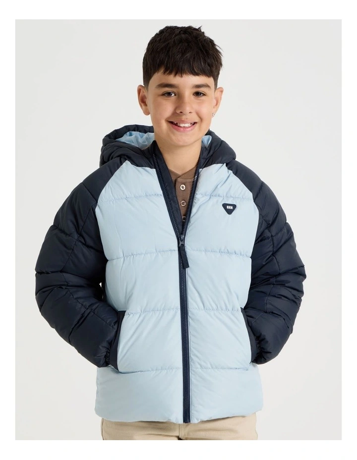 Recycled Puffer Jacket in Blue and Navy image 3