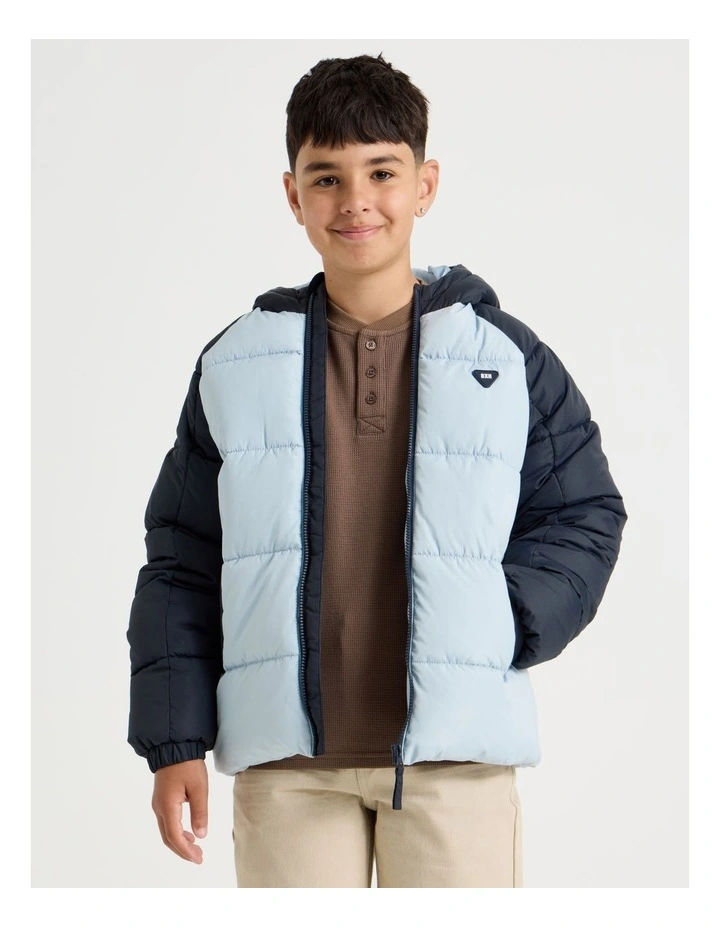 Recycled Puffer Jacket in Blue and Navy image 4