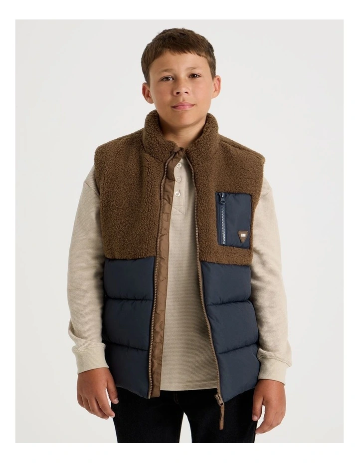 Spliced Sherpa Vest in Brown and Navy image 1