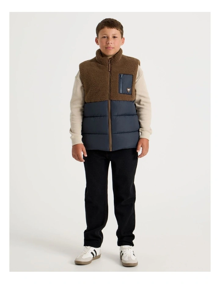 Spliced Sherpa Vest in Brown and Navy image 2