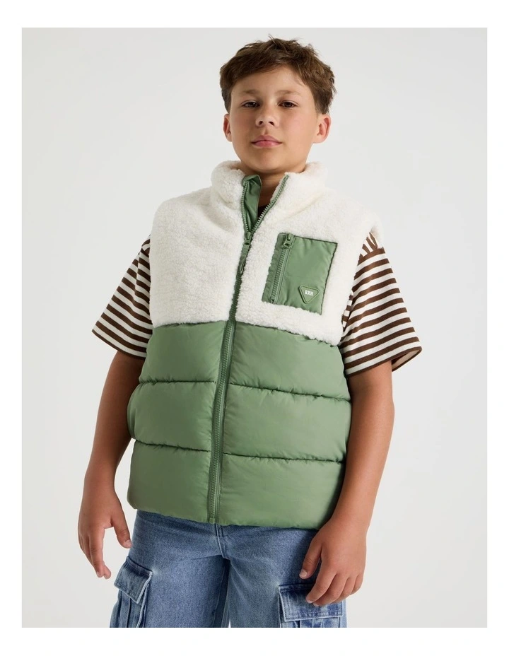 Spliced Sherpa Vest in Ecru and Khaki image 1