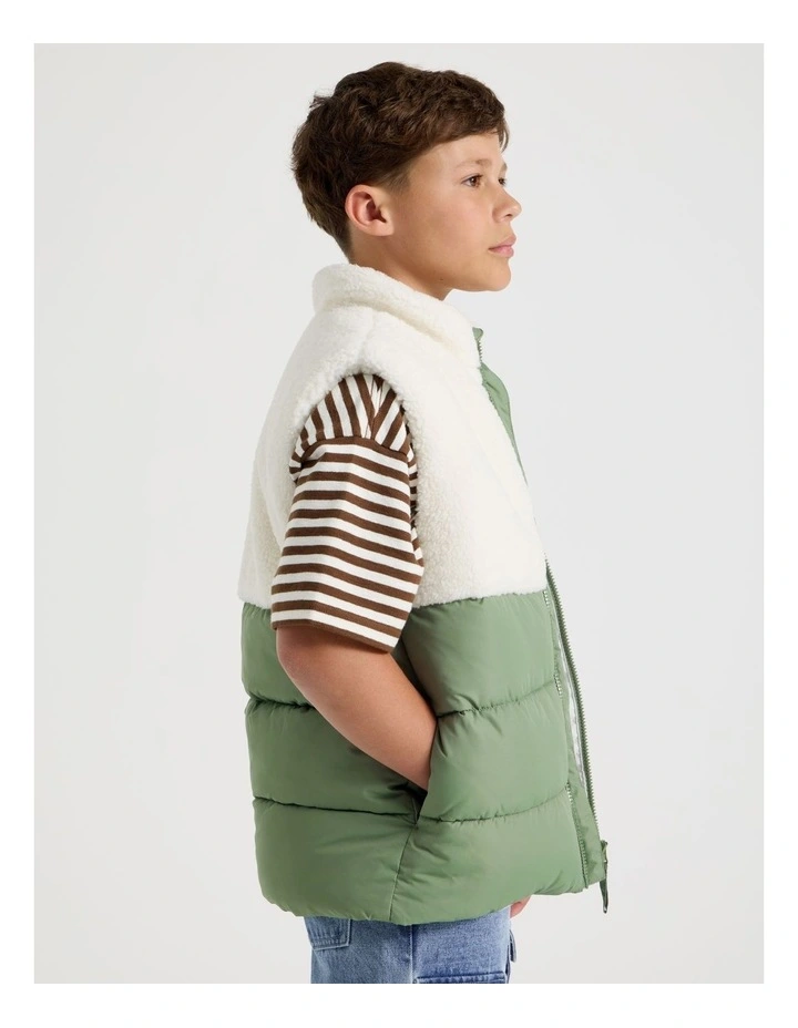 Spliced Sherpa Vest in Ecru and Khaki image 4