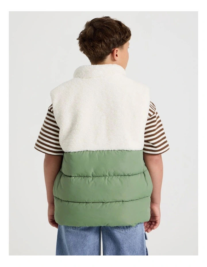 Spliced Sherpa Vest in Ecru and Khaki image 6