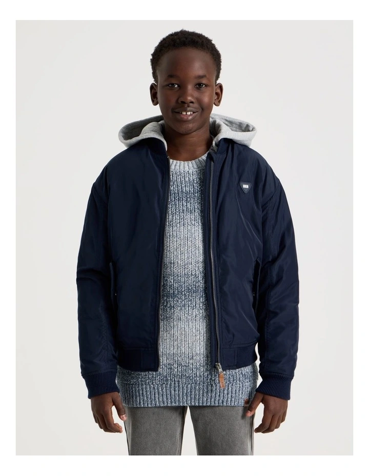 Woven Bomber Jacket in Navy image 3